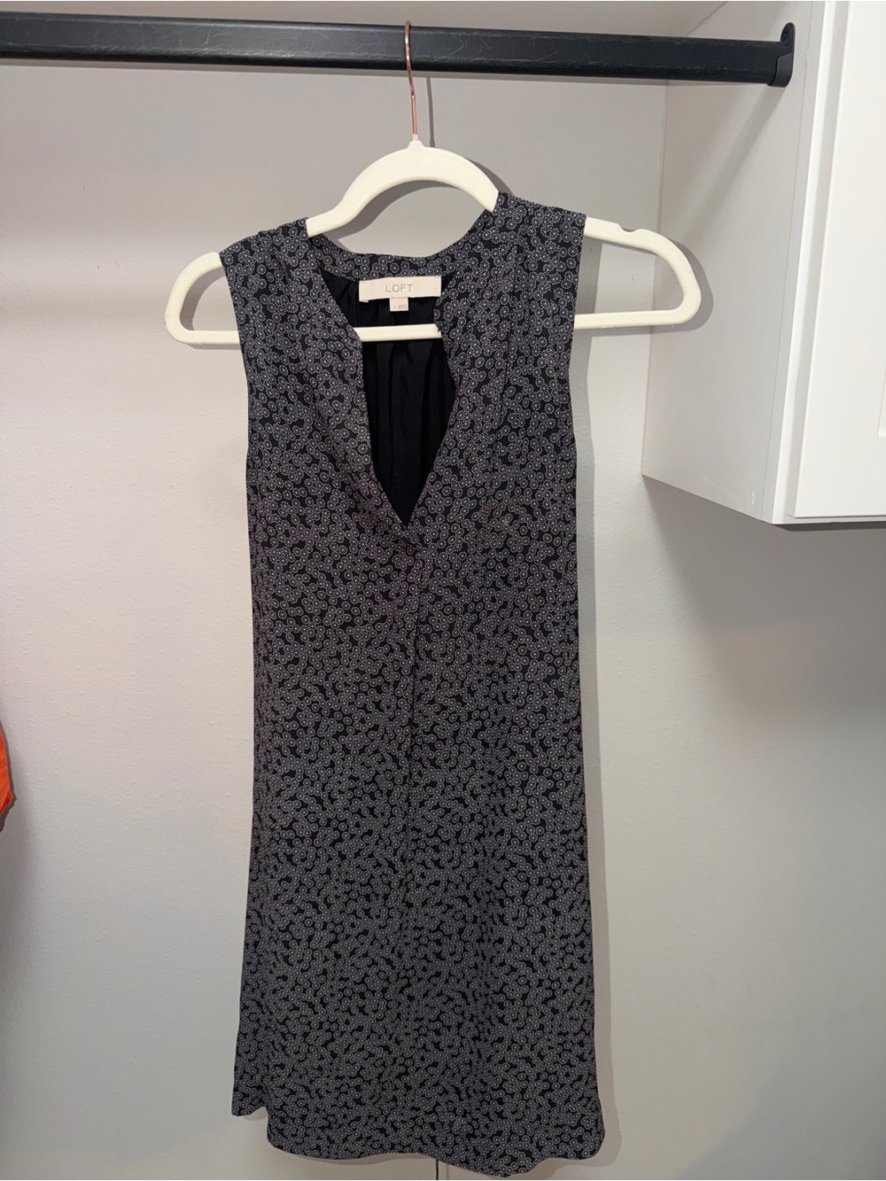 LOFT Black and Gray Sleeveless V-Neck Mini Dress
